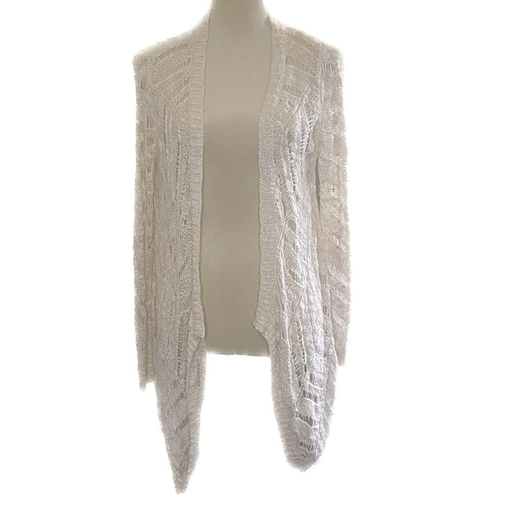 White Open Weave Cardigan Sweater - Size S